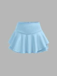 SHEIN Girlism Tween Girls Buy 1 Get 2 Knit Solid Color Dress & Shorts Sports Set - Blue - View 6
