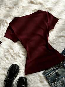 Glimmora 女士休闲酒红色短袖T恤，夏季 - 彩色 - 查看 2