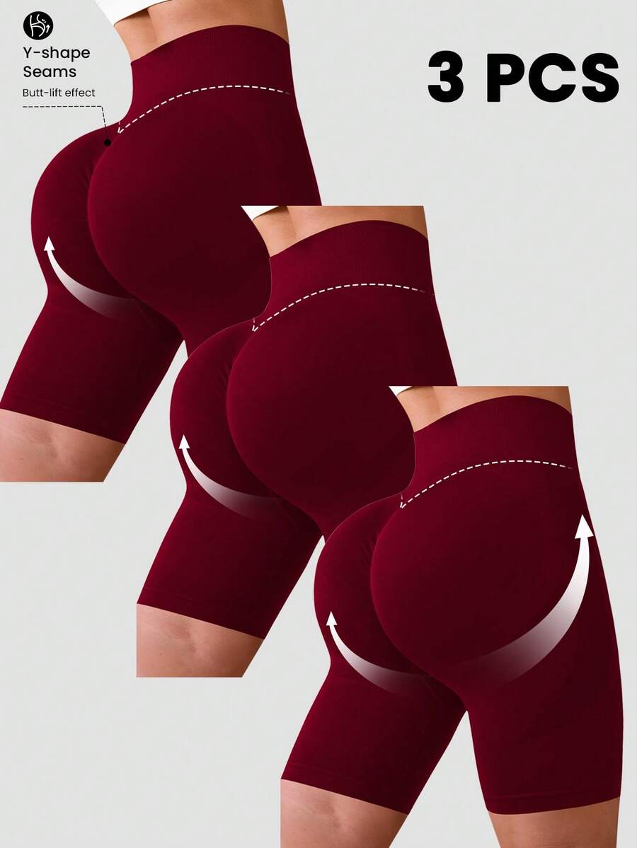 Velisys Velisys 3pcs/Set Seamless Athletic Shorts - Burgundy - View 1