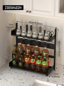 1个可调节高度多功能厨房调料架台面收纳整理架防锈节省空间黑色家居必备 - 黑色 - 查看 4