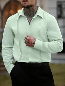 Manfinity Mode Camisa de manga larga blanca de corte slim con pliegues para negocios para hombres - verde menta - Ver 5