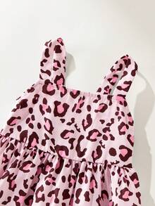 Maija Kids Maija Kids 1 chiếc đầm không tay in họa tiết da báo màu hồng, kiểu dáng thanh lịch, thoải mái, thích hợp cho bé gái mặc hàng ngày, đi học, dã ngoại, họp mặt, lễ hội, mùa xuân và mùa hè. - Hồng - Xem 4