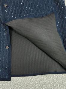 Manfinity AFTRDRK Áo sơ mi nam dự tiệc màu trơn đính sequin, kiểu dáng đơn giản. - Màu xanh hải quân - Xem 7