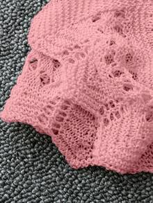 Franclia Plus Size Women's Solid Color Beach Resort Romantic Crochet Net Drawstring Tie Bow Cardigan Western Wear - Pink - View 5