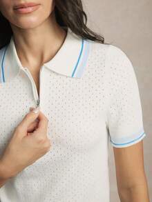 Activina Printemps Été Femmes Golf & Tennis blocs de couleurs Rayé Imprimé Demi-Zip Manches Courtes Pull Sport Femmes Tenues de Golf Polo Femme Été Polo Femme Été Glowmode Tenues d'Été Femme Tenue de Tennis Femme - Blanc - Voir 7