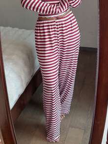 Dream Adore 女士休闲红色条纹睡裤 - 紅白色 - 查看 3