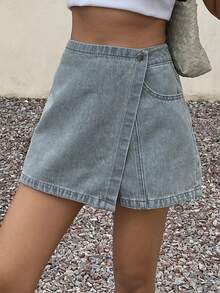 DAZY Women's Casual Wrap Denim Shorts - Blue - View 2