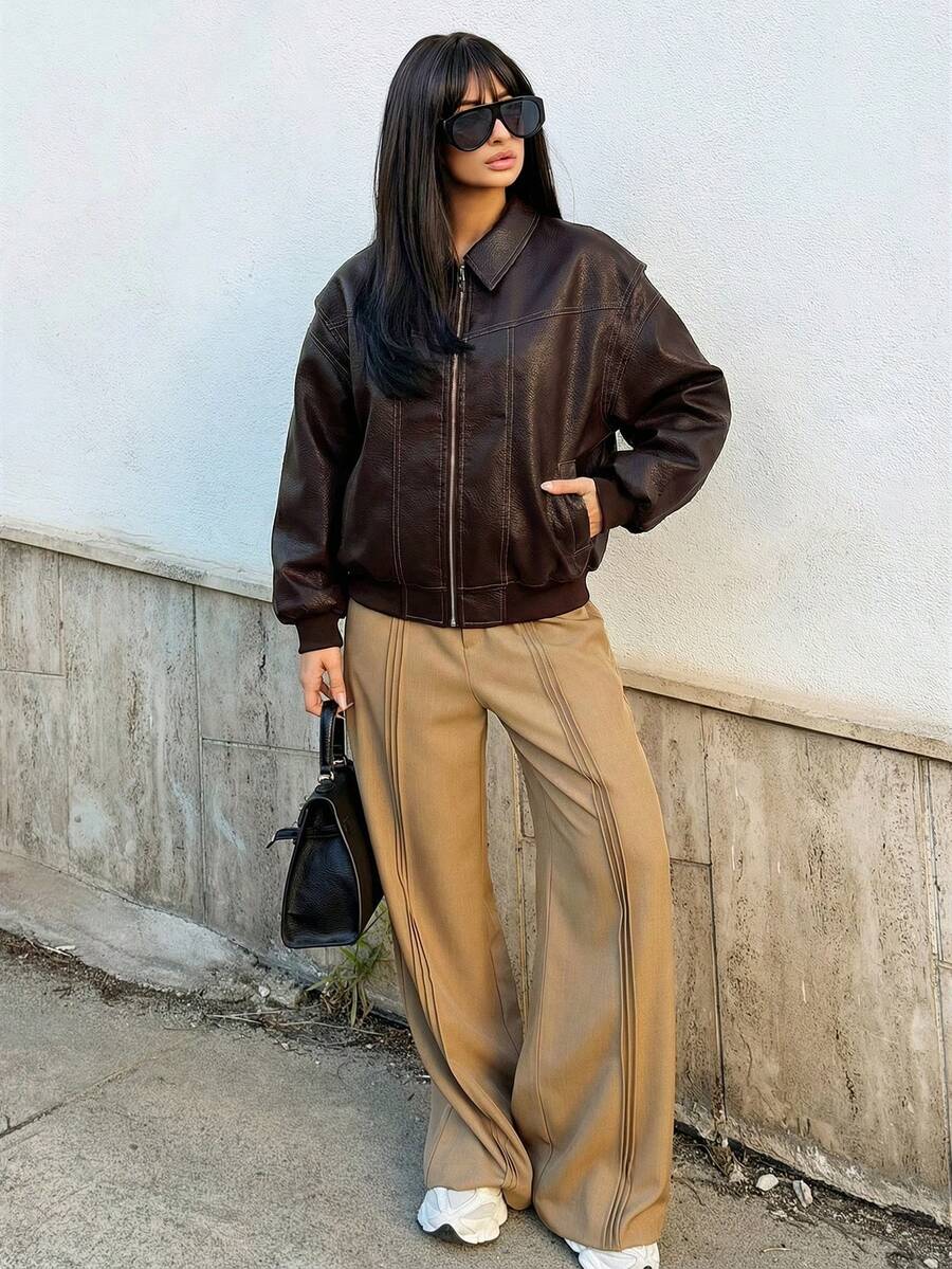 Ronhire Chaqueta marrón de moda para mujer para ir al trabajo, otoño - Café integral - Ver 1