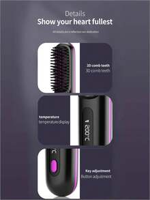 Teckwe Wireless Straightening Comb With LCD Display, Temperature Adjustment, Portable Small Sliding Comb, Female Negative Ion Hair Straightener Brush, Barbecue, Ceramic Coating, Equipped With A Tandem Dual-Cell Battery,2000mAh + 2000mAh - Multicolor - View 7