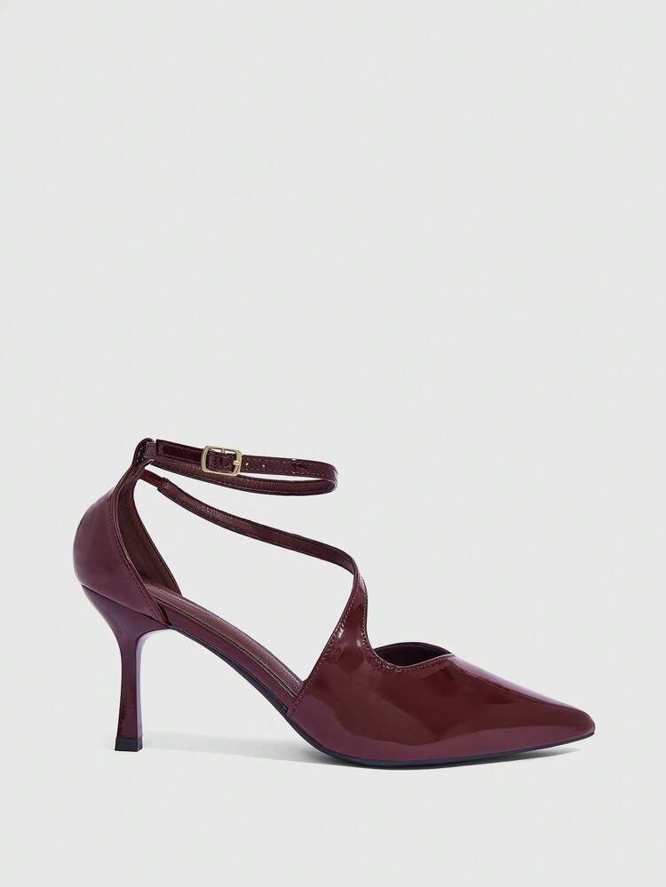 CUCCOO SZL Women's High-Heeled Shoes Pointed Thin High-Heeled 8CM High-Heeled Shoes Elegant PU Glossy Leather Burgundy High-Heeled Shoes, Party Party