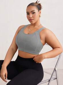 SHEIN Rhythm Era Plus Size Women One-Piece Underwire Sports Bra With Adjustable Racerback, High-Impact Support For Chinese New Year - Grey - View 5