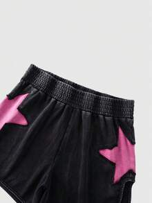 ROMWE MEN Street Life Men's Pentagram Print Elastic Waist Loose Casual Shorts - Black - View 3