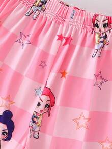 SHEIN 2件套 女童可爱粉色短袖上衣和短裤舒适睡衣套装 - 粉色 - 查看 7