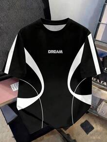 Manfinity Joysei 男士撞色字母印花圆领休闲短袖T恤 - 彩色 - 查看 3