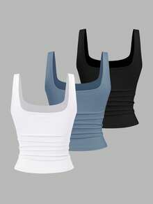 Sweetra Women's Casual Pleated Scoop Neck Tank Top, Summer - Multicolor - View 2