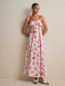 Poéselle 女士贝壳印花蝴蝶结吊带吊带连衣裙 - 紅色 - 查看 5