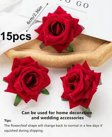 15朵人造玫瑰花头和花苞，DIY花艺用品，适用于新娘腕花、花束、花环和糖果盒装饰，是婚礼、生日、情人节、新年、蛋糕和派对家居装饰的理想之选。 - 紅色 - 查看 5