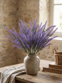 Flores de lavanda artificial para exteriores, flores moradas de plástico falso resistentes a los rayos UV, adecuadas para decoración interior y exterior en hogares, cocinas, lugares de bodas, como regalos para el Día de la Madre, cumpleaños, temporada de graduación y temporada de bodas. - Morado - Ver 2