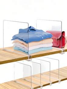 1 pieza/2 piezas/4 piezas Divisores de estantería de armario transparentes de acrílico Organizador de armario para estantes, cajones, gabinetes, estantería vertical de madera, separador de espacio para dormitorio, armario, escritorio de oficina, cocina, almacenamiento de ropa, bolsos, carteras, ahorro de espacio, panel divisor transparente - Multicolor - Ver 1