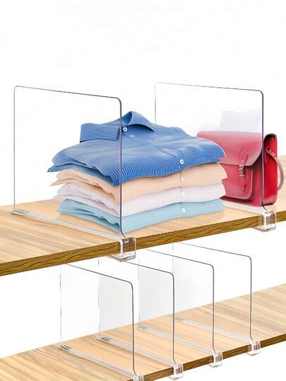 1pc/2pcs/4pcs Acrylic Transparent Wardrobe Shelf Dividers Closet Organizer For Shelves Drawer Cabinet Wooden Vertical Shelf Separator Bedroom Wardrobe Office Desk Kitchen Storage Rack For Clothes Purses Wallets Bags Space Saving Clear Panel Divider