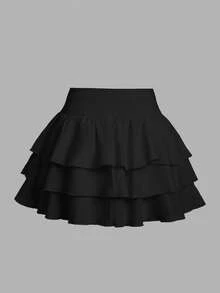 Girlism Váy xếp tầng màu đen cho bé gái tuổi teen, kiểu dáng thường ngày. - màu đen - Xem 2