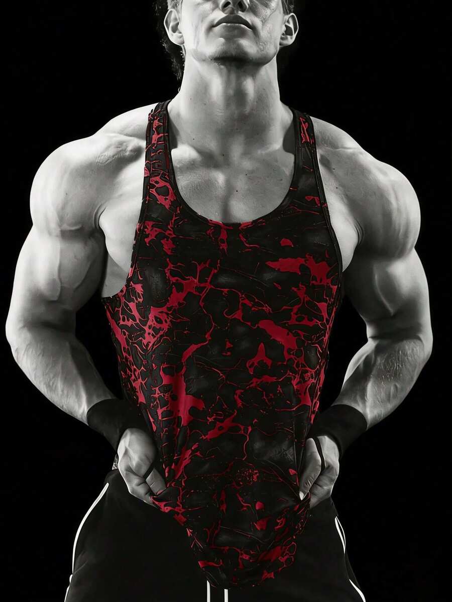 RISE LYT Men's Sport Sleeveless Sport T-Shirt, Tank Top, Stringer-Training & Gym & Workout Drop Arm Cut Moisture Wicking, Breathable, Quick Dry Camo Tie-Dye Print Graphic Multicolor Regular Fit Fabric Scoop Neck Slight Stretch-Boyfriend Style Men Tie-Dye Printed Round Neck Sports Tank Top Workout Tops Workout Tops Gym Top Christmas Breathable - Multicolor - View 1