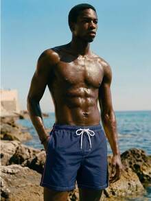 ZELFYO Pantalones cortos de playa casuales con cordón para hombre - Azul Marino - Ver 4