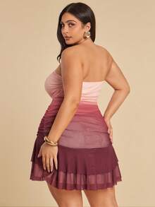 SHEIN BAE Plus Size Women Gradient Strapless Shorts Jumpsuit With Mesh Overlay - Multicolor - View 2