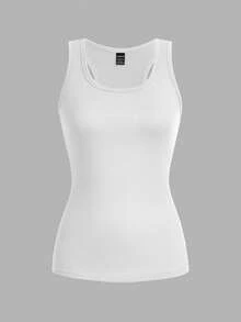 SHEIN EZwear 3件組女款露背細肩帶背心，瑜伽上衣，寬肩帶無袖運動上衣，適合夏季日間室內，白色灰色黑色休閒基礎款 - 彩色 - 查看 4