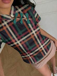 Aloruh 女士条纹短袖纽扣休闲衬衫 - 彩色 - 查看 1