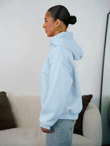 SAYEHFBABY Summer Outfits Women's Simple Casual Solid Color Pullover Hooded Long Sleeve Sweatshirt Without Drawstring Oversize In Fall/Winter - Baby Blue - View 4