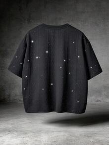 PAVTROS Men's Shiny Round Neck Loose Casual Short Sleeve T-Shirt - Black - View 2