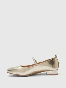 CUCCOO BIZCHIC Zapatos de mujer de punta cuadrada dorada, sencillos y elegantes para uso diario - Dorado - Ver 7