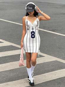 INAWLY 女士连衣裙 / 性感修身吊带背心 / 条纹蕾丝边迷你连衣裙 / 女士休闲睡衣连衣裙 / 夏季 - 彩色 - 查看 3