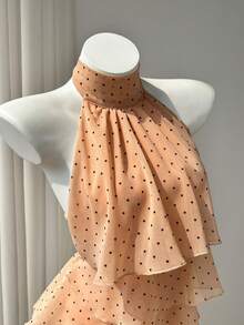 Elamini 波点印花露背吊带无袖休闲衬衫 - 橘色 - 查看 6