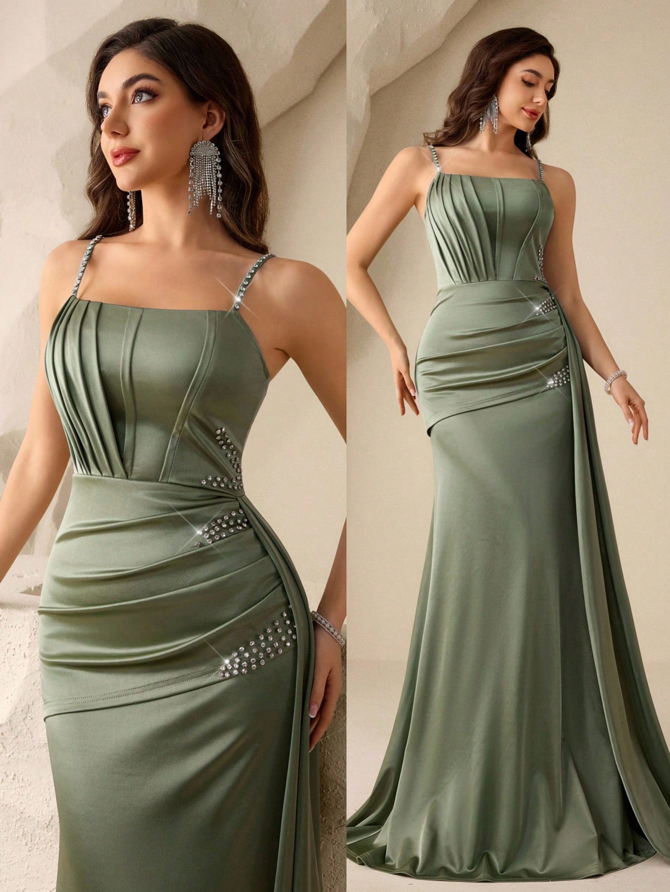 Coutiva فستان سهرة رسمي للنساء مزين بالراين على حم...