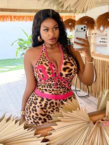 Slaydiva 2026 New Plus Size Halter Bikini 2 Pieces Set, Women Summer Beach Vacation Outfit - Multicolor - View 3