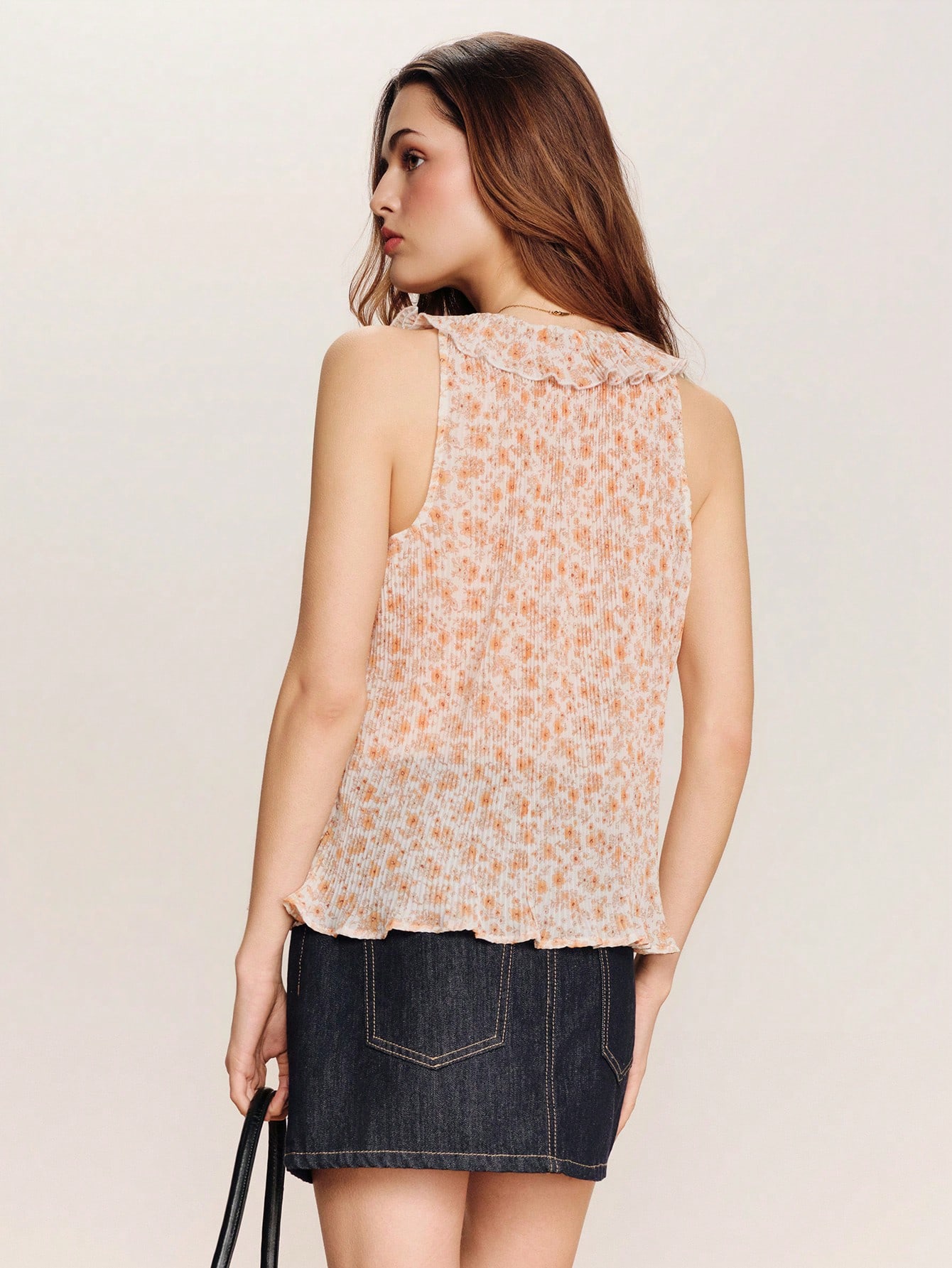 A Pleated Floral Top With Ruffle Details And A V Neckline Romantic Orange Floral Top Spring Summer Vacation Top Holiday Top French Style Parisian Style