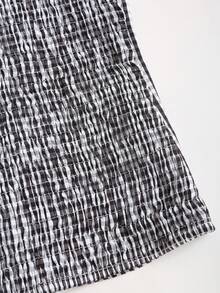 Sweetra Women's New Spring/Summer Classic Black And White Checkered Plaid Contrast Sweet Retro Square Collar Lace-Up Puff Sleeve Shirt, Elegant Cute Picnic - Black and White - View 4