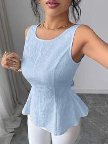 Elenzga Áo khoác mùa hè dệt kim thanh lịch và lãng mạn dành cho nữ. - Màu xanh lam - Xem 3