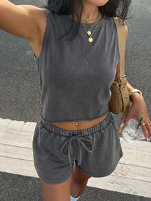 Muchica Dark Grey Knit Casual Women 2 Pieces Set - Grey - View 4