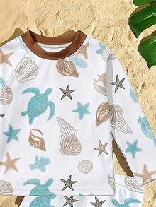 New Fashion Baby Boys Swimwear, Two-Piece Long Sleeve Shorts Swimsuit - Blue - View 4