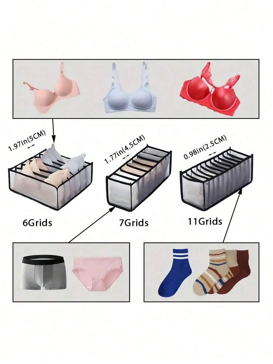 Drawer Organizer With Mesh Dividers Foldable Fabric Storage Box Space Saving Underwear Socks Container Home Closet Essential Multipurpose - Black - View 1