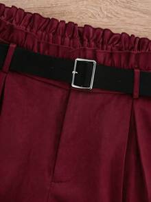 GlowEve CURVE Plus Size Lace Patchwork Pleated Waist Shorts - Burgundy - View 3