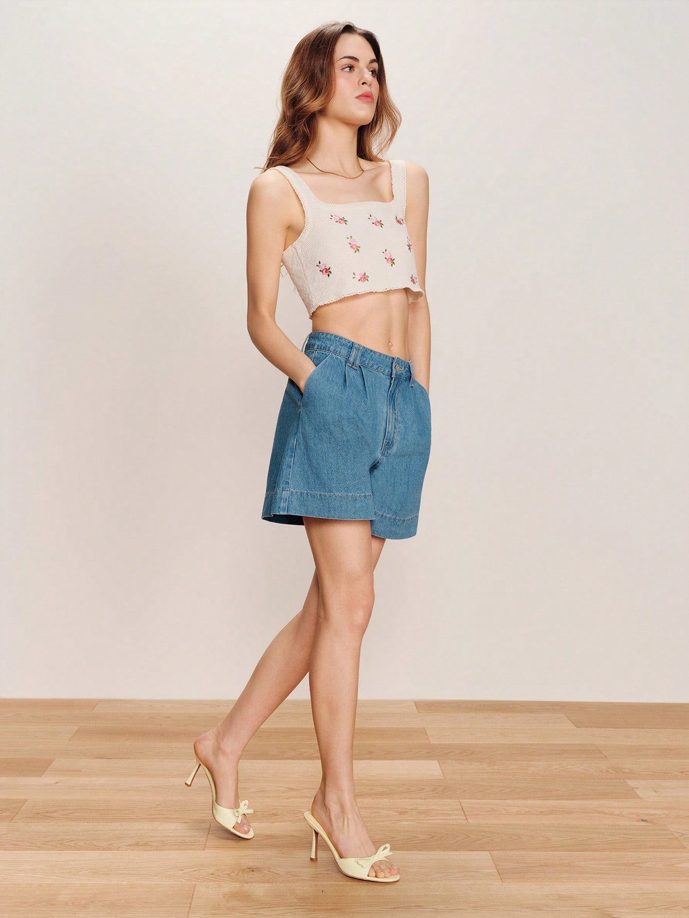 Cream Knitted Crop Tank Top With Pink Floral Embroidery Cute Spring Summer Vacation Top Holiday Top Chic Top French Style Parisian Style
