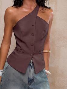 Glamine 女士杏色无袖休闲百搭西装外套，夏季穿搭 - 乾枯玫瑰色 - 查看 4