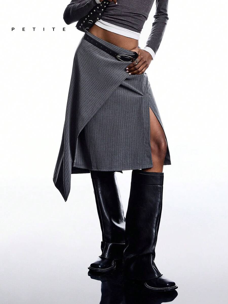 LYSMO Petite 女士纯色分体裹身简约设计半身裙 - 灰色 - 查看 1