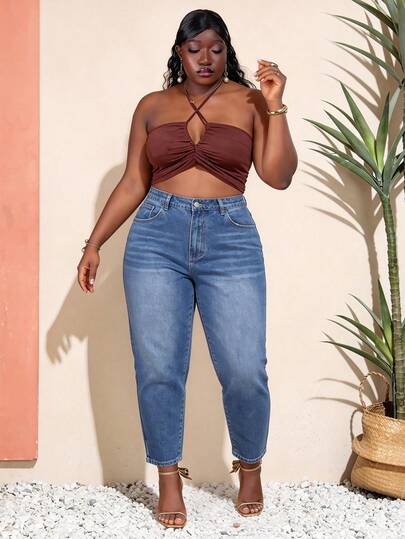 CurvyTilda Jeans pitillo de lavado casual para mujer de talla grande