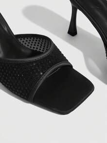 CUCCOO SZL Ladies Mesh Hot Rhinestone High Heel Sandals Prom Heels Summer Shoes - Black - View 5