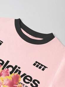 EMERY ROSE Plus Size Women Letter Print Fitted Crew Neck T-Shirt - Multicolor - View 6